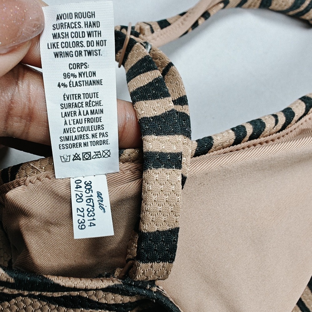 Aerie NWT Zebra Tan Removable Pad Tie Back Bikini Top  Small Adjustable Straps - Picture 6 of 10